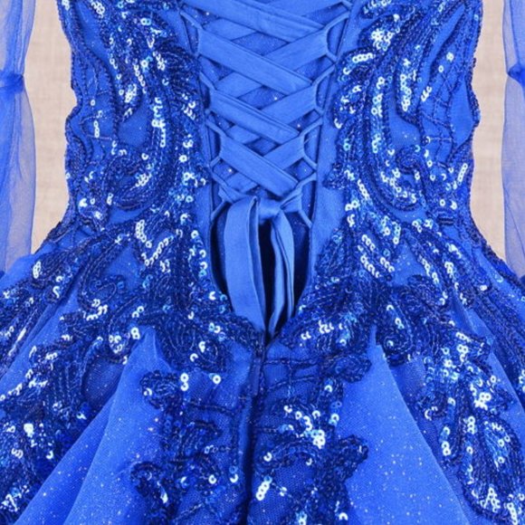 NEW LONG FORMAL MESH GOWN FOR KIDS EMBROIDERED WITH SEQUINS WITH CORSET GL GK104 - Picture 10 of 11